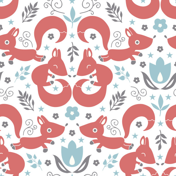 可爱的狐狸无缝图案背景图片下载