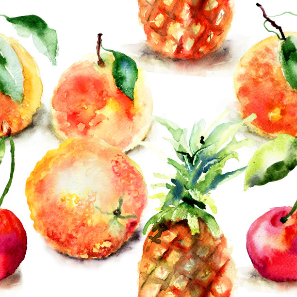 水彩画的热带水果素材图片