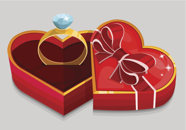 带戒指的红色心形盒子图片下载