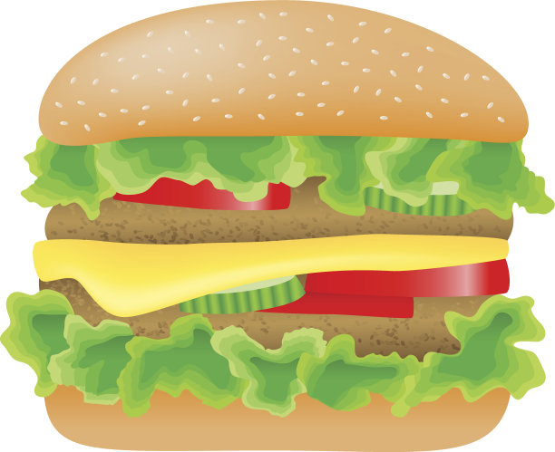 汉堡配肉，生菜，黄瓜，奶酪和西红柿图片下载