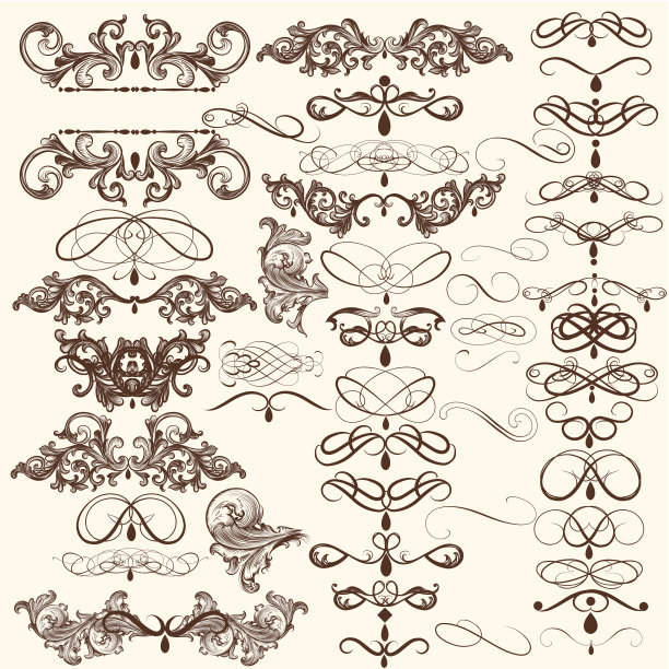 一套矢量装饰复古书法元素的设计图片下载