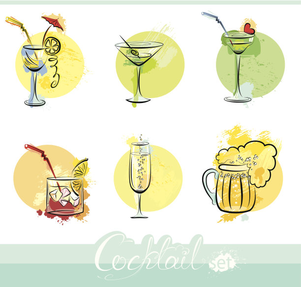 一套酒精饮料图像在垃圾摇滚风格。图片下载