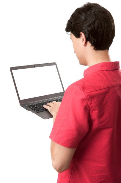 后视图的人使用笔记本电脑与空白屏幕图片下载