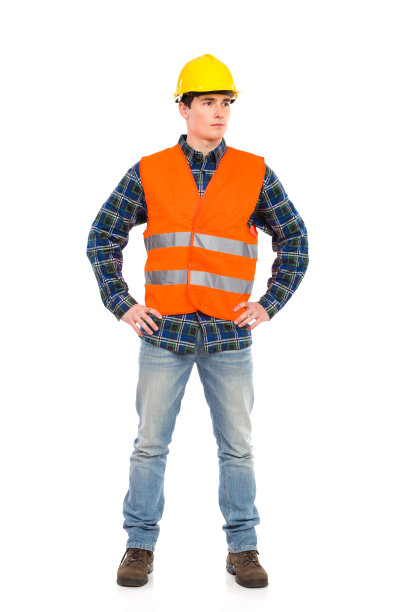 建筑工人摆姿势。图片下载