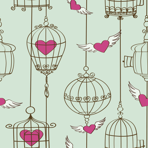 无缝模式的概念心和笼子图片下载