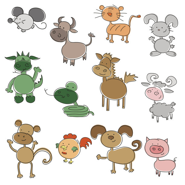 彩色的有趣的动物素材图片