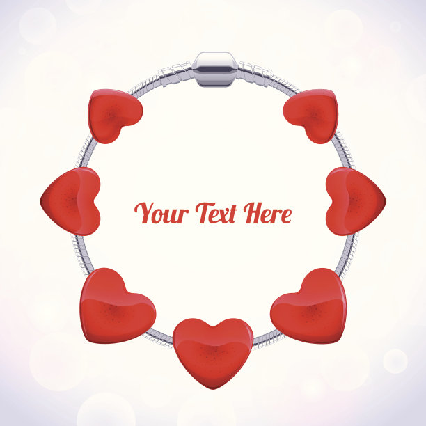 银色魅力手镯与光泽的红色心珠。图片下载