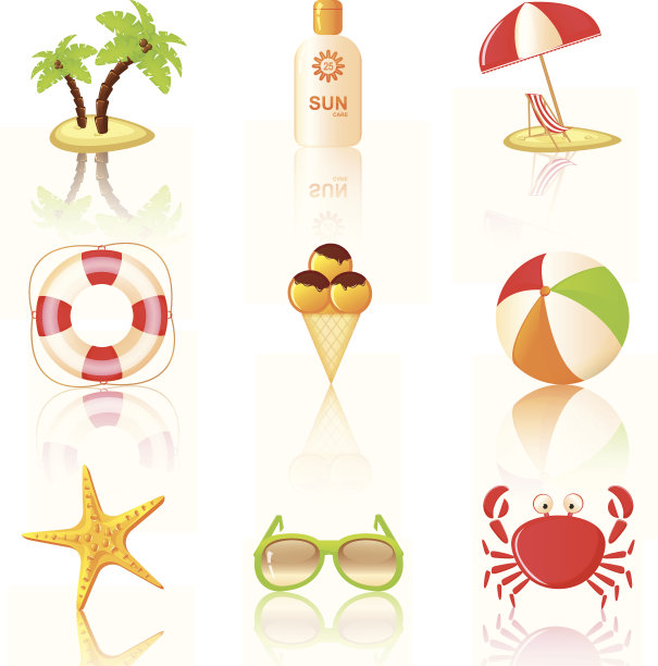 彩色海滩图标的集合。图片下载