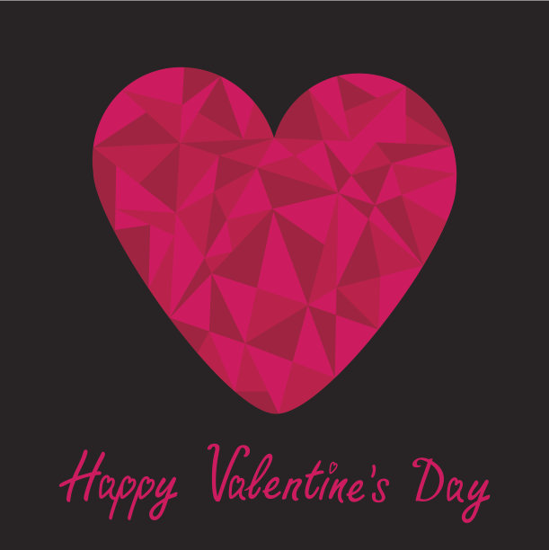 粉色的心。多边形效应。黑色背景。快乐情人节图片下载