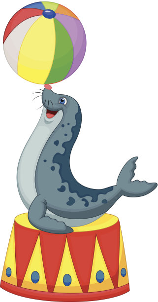 卡通马戏团的海豹在玩球图片下载