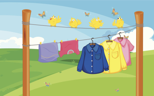 挂着的衣服旁边有一群鸟图片下载