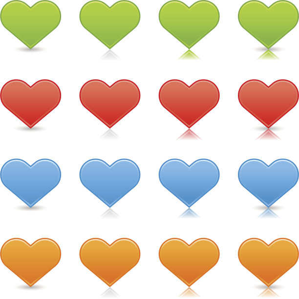 心形图标，绿色，红色，蓝色，橙色标志，网页互联网按钮图片下载