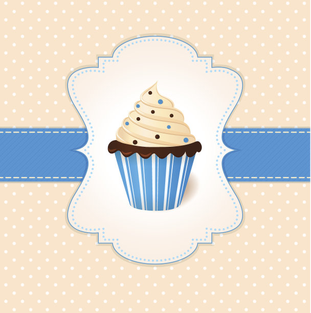 有纸杯蛋糕和彩色点缀的复古卡片图片下载