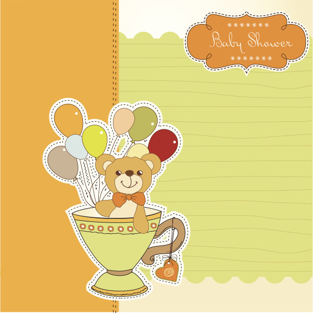婴儿送礼卡和可爱的泰迪熊图片下载