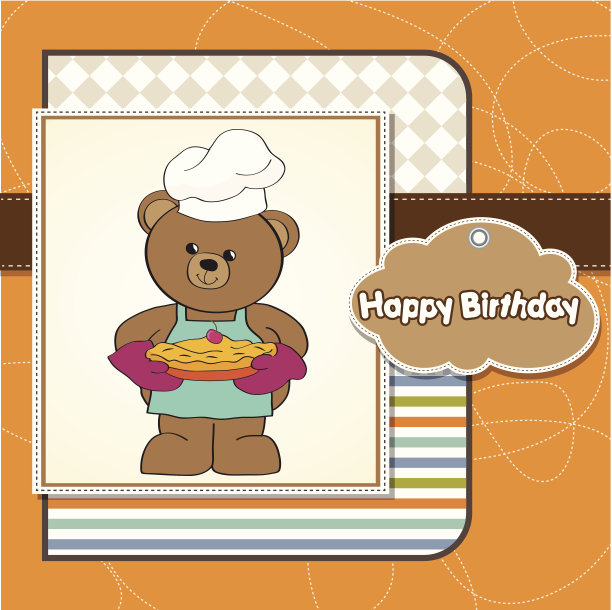 泰迪熊和派。生日贺卡图片下载