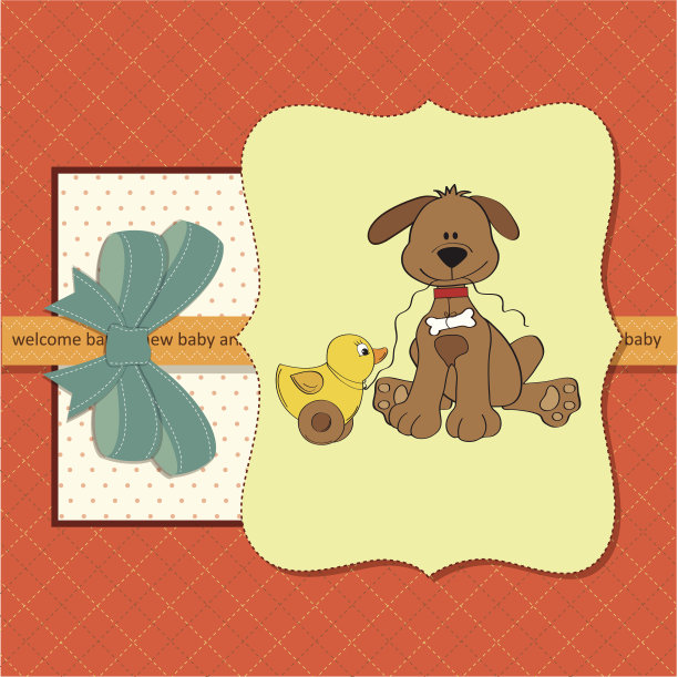 有狗和鸭子玩具的婴儿沐浴卡图片下载