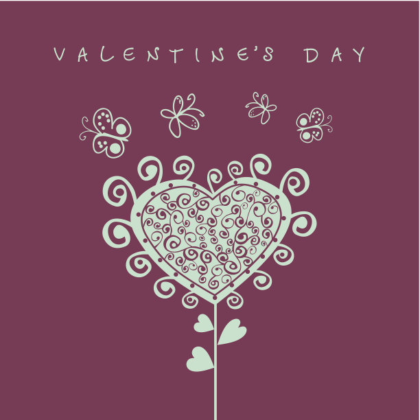 有花园和情人节标志的浪漫卡片图片下载