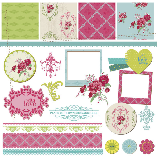 剪贴簿设计元素-复古花卡图片下载