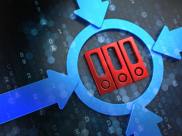 红色图标的文件夹在数字背景。图片下载