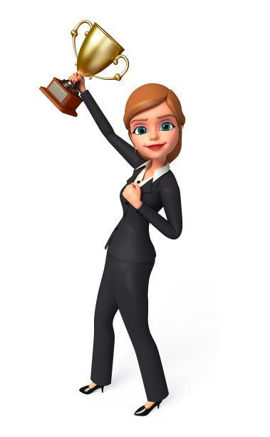 年轻的商业女性与奖杯图片下载