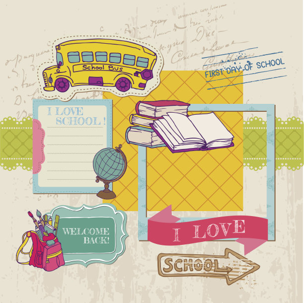剪贴簿设计元素-回到学校图片下载