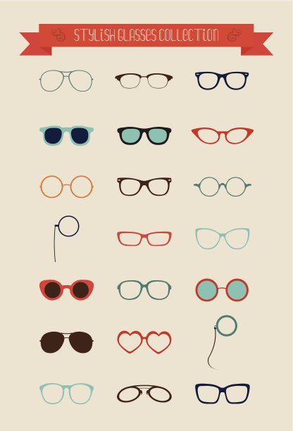 潮人复古眼镜图标集素材图片