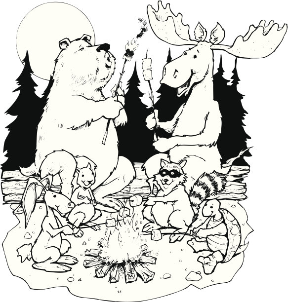 动物在篝火图片下载