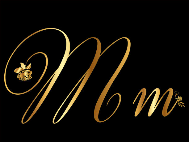 金色的字母M带着玫瑰图片下载