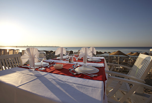 餐桌设置和海景图片下载