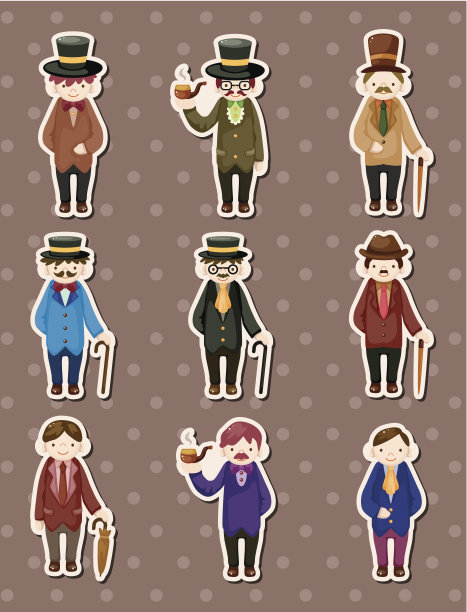 卡通复古绅士贴纸图片下载
