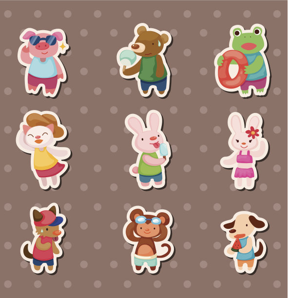 夏天动物贴纸图片下载