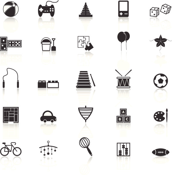 玩具图标与反射在白色的背景图片下载