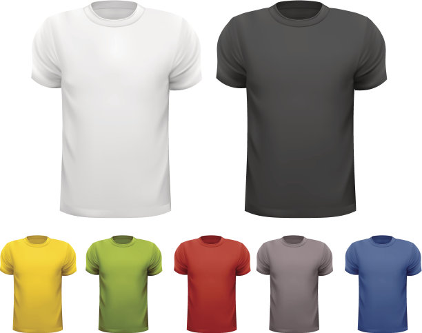 黑色和彩色男子t恤。设计模板。向量图片下载