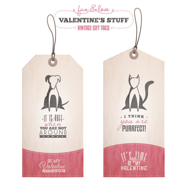 一对宠物主题的情人节礼物标签图片下载