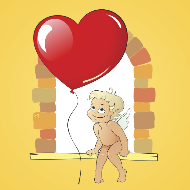 丘比特带着红色的心形气球图片下载