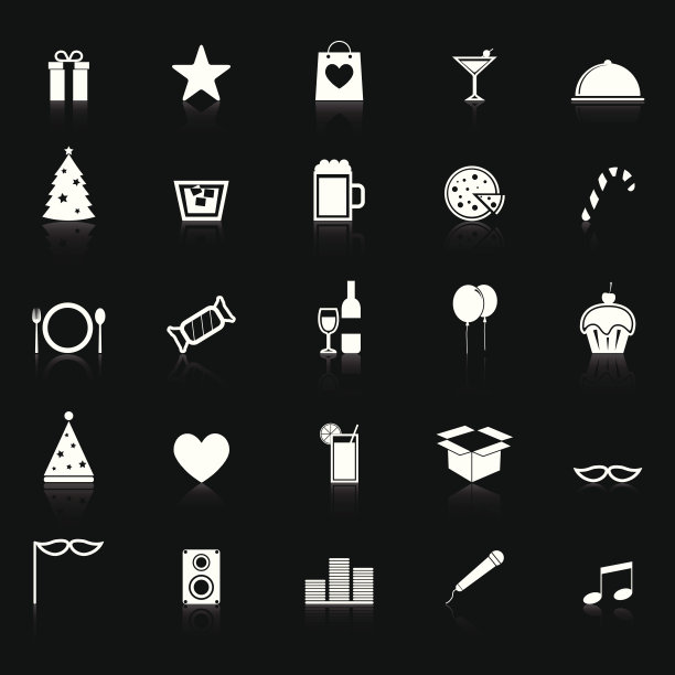 在黑色背景上反射的图标图片下载