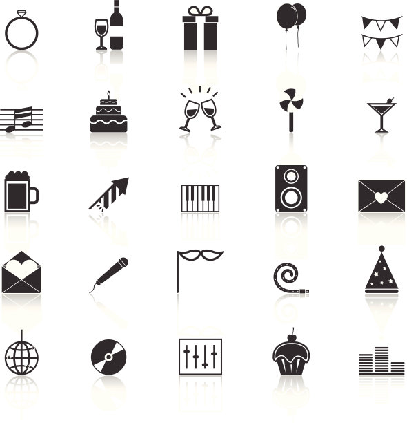 庆祝图标与反映在白色的背景图片下载