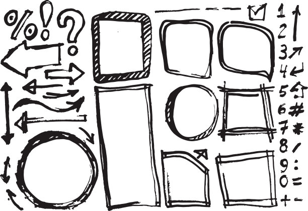 手绘数字元素横幅符号(箭头)设置图片。向量图片下载