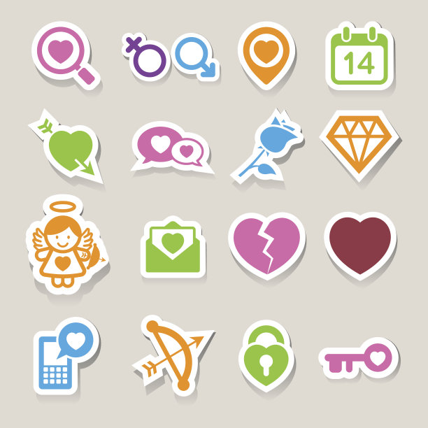 情人节图标集。图片下载