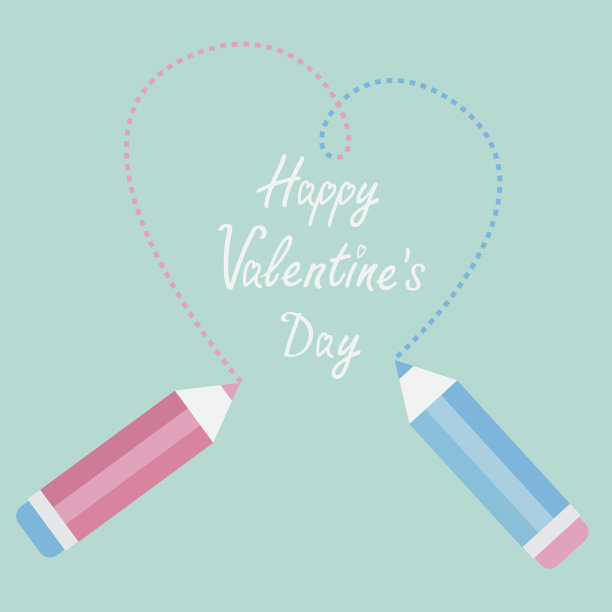 两支铅笔画着大破折号的心。情人节快乐。图片下载