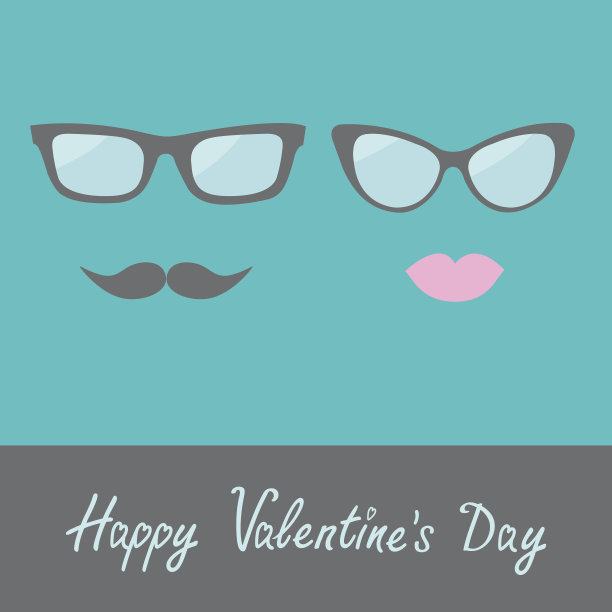 带嘴唇和小胡子的眼镜。平面设计。快乐情人节维图片下载