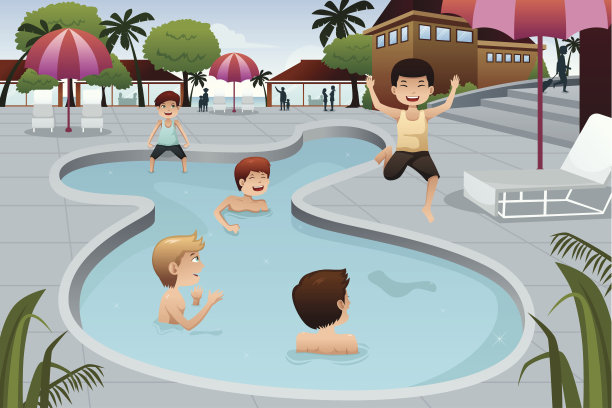 孩子们在室外游泳池里玩耍图片下载