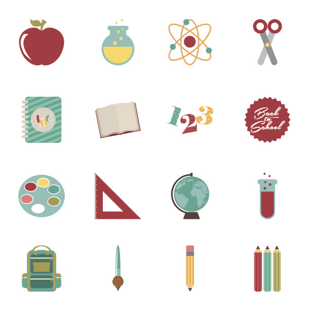 学校用品图标，矢量插图图片下载