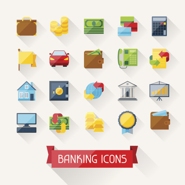 一套银行图标在平面设计风格。图片下载