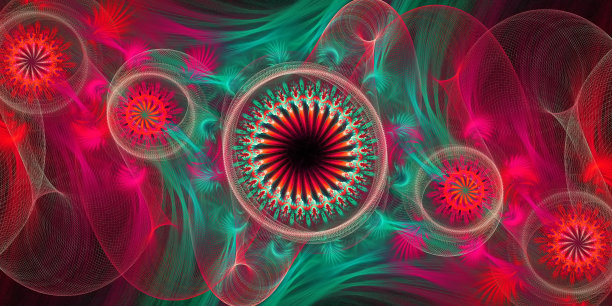 网格分形图案在粉红色和绿色。图片下载