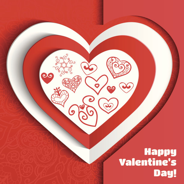 纸心情人节贺卡与装饰背景矢量插图图片下载