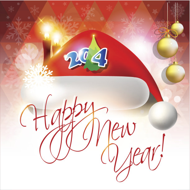 2014年新年贺卡或背景与圣诞老人的帽子图片下载