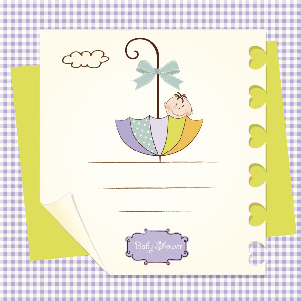 带伞的婴儿沐浴卡图片下载