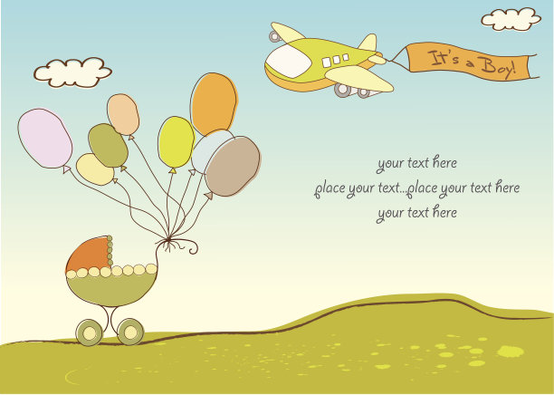 带飞机的新生儿通告卡图片下载