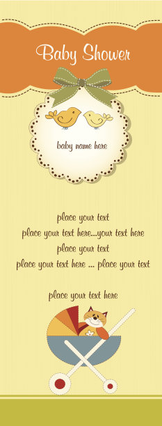 婴儿送礼卡和可爱的婴儿车图片下载